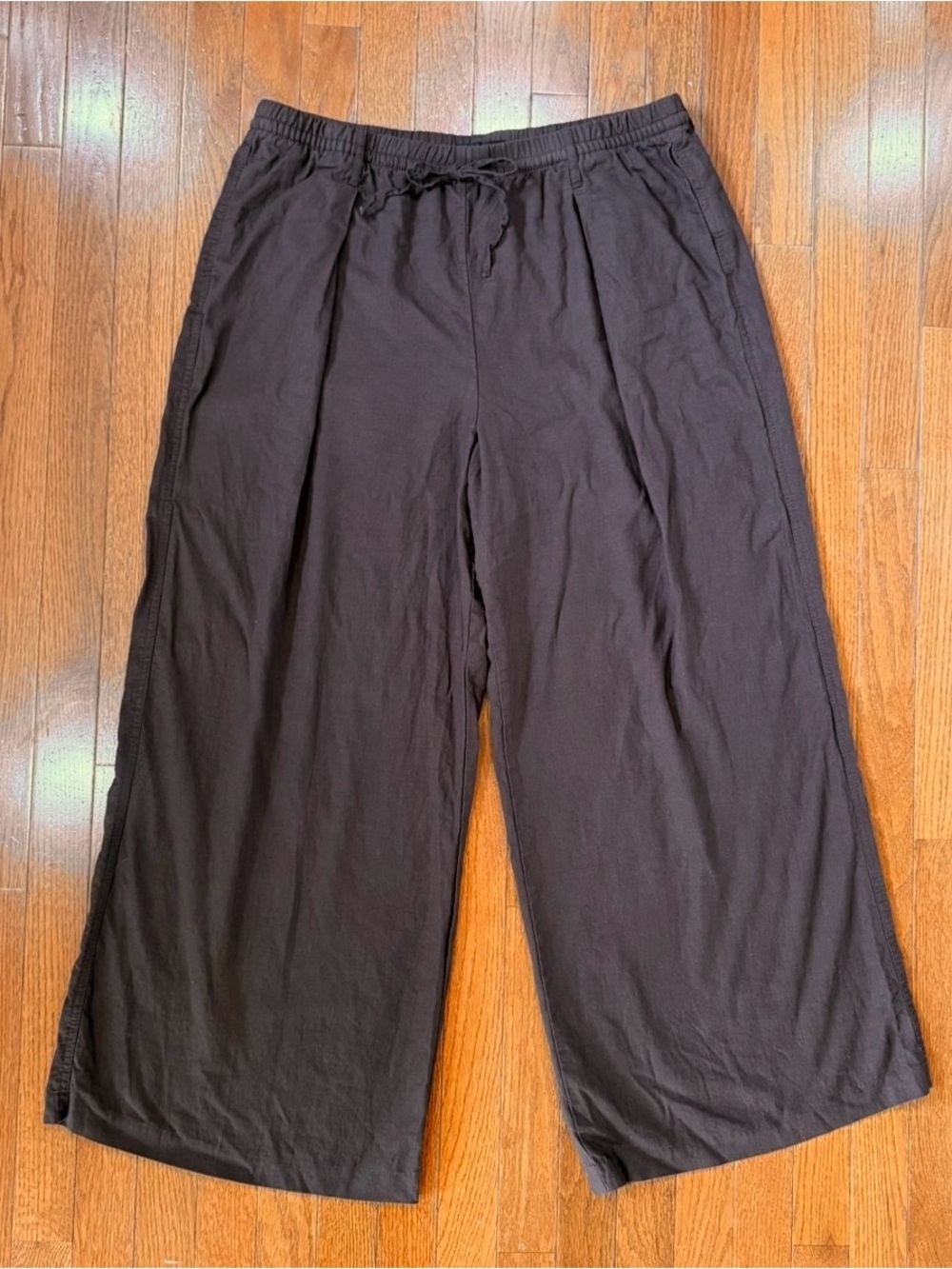 ZARA Women’s XL 34x28 Linen Blend Wide Leg Pants Trousers Pull On Elastic Waist
